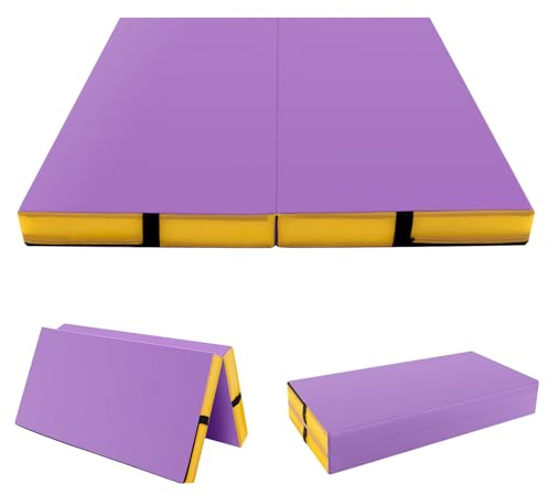 GYMAX Tapis de Gymnastique Épais Pliable 122 x 122 x 10cm, Housse en Simili Cuir Imperméable, Transport Facile avec Poignées Tapis d'Entraînement Idéal pour Yoga, Pilate, Fitness