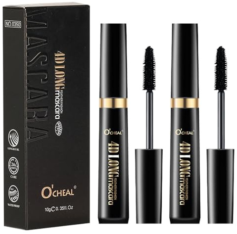 Mascara Fibre De Soie 4D Paquet De 2 Noir Intense Imperméable Longue Tenue Mascara Volume Effet Faux Cils Naturel Sans Paquets