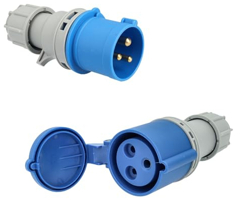Jandei - Confezione connettore di potenza, presa industriale 16A 2P+T (3 poli) 200-250V Vac IP44, maschio aereo + femmina aerea. Spine industriali Adattatore