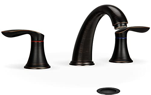 Grifo de lavabo de baño, grifo para fregadero, ORB generalizado de 3 agujeros con drenaje desplegable de acero inoxidable y manguera cUPC sin plomo (bronce aceitado)