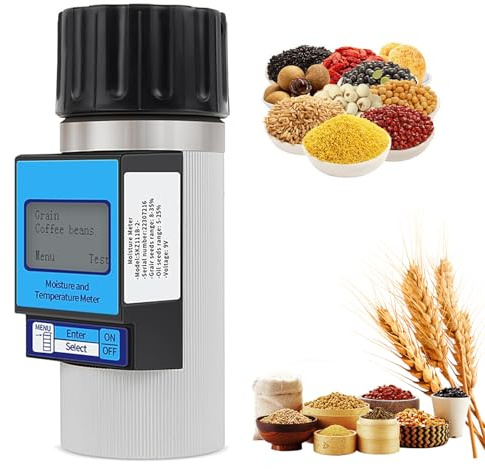 Misuratore di umidità per cereali 43 in 1, misuratore di umidità portatile per tazze ± 0,5% con indicatore di temperatura e LCD, per mais, grano, caffè, riso, fagioli