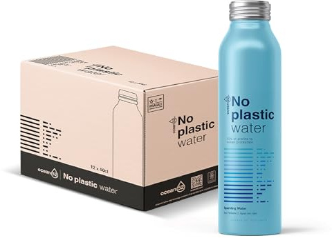 Agua con gas en Botella No Plastic Water de Ocean52. Agua Mineral con gas - Pack 12 unidades x 50cl. Agua con gas en pack de 12 botellas reutilizables de 50cl.