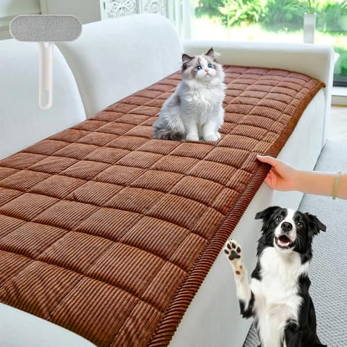 Sofa Guard - Soft in Aktion, Wasserabweisend & Rutschfest, Kratzfester Sofaschoner für Hunde & Katzen, Waschbarer Couch Überwurf, Weiche Sofa Schutzdecke für 1/2/3/4 Sitzer (Braun,70*70cm)