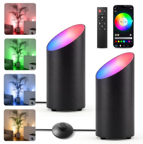 Lam(MS)pen LED Uplight Spot RGBW Smart Bodenstrahler 2pcs 9W Dimmbar | Farbwechsel mit Fußschalter, Fernbedienung APPSteuerung, Timer, Musik, IP44 Bluetooth Bodenlampe für Pflanzen Innen