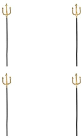 Healvian 4pcs Halloween Cosplay Devil Pitch Fork Plastic Trident Prop for Demon Costume Accessory Masquerade Party Role-play Black Long Handle