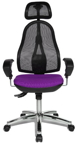Topstar OP290UG03X Open Point SY Bürostuhl, Schreibtischstuhl, Syncro-Bandscheiben-Drehstuhl, inkl. höhenverstellbare Armlehnen und Kopfstütze, Bezugsstoff lila | Made in Germany | Ergonomisch | Drehstuhl, Schreibtischstuhl | höhenverstellbar | Geprüfte Sicherheit nach GS-Intertek