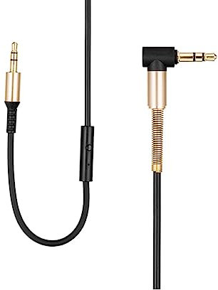 HOCO UPA02 AUX Male to Male Audio Cable With Microphone 6.5ft 3.5mm Jack Gold Plated Cord With Spring Connector 90 degree L Shape For Headphone, Ipods, Home/Car Stero,Beats (Black with mic)