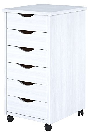 Jela-USA Solid Pine Wood 6 Drawer Rolling Cart, White