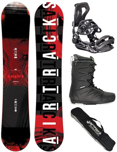 Airtracks Snowboard-Set Herren Snowboard Wide Eight Freestyle Freeride 164 - Snowboard Bindung Master - Softboots Star Black 44 - SB Bag