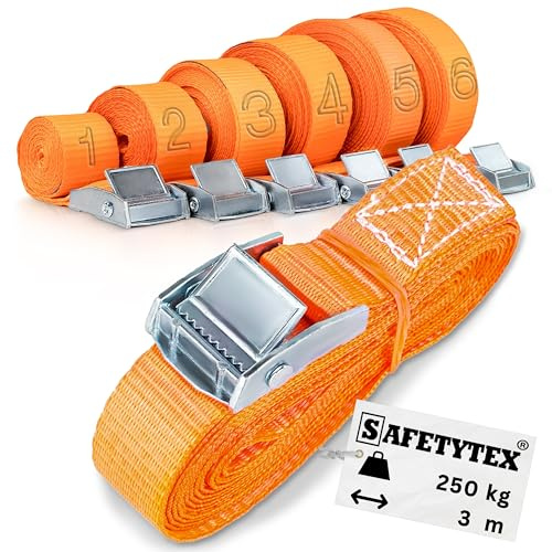 Safetytex Klemmschloss Spanngurt 250daN Schnellverschluss 10 Stück 2.5cmx3m | Zurrgurt mit wählbarer Stückzahl, verschiedene Längen, robust, einfach bedienbar, sichere Ladungssicherung