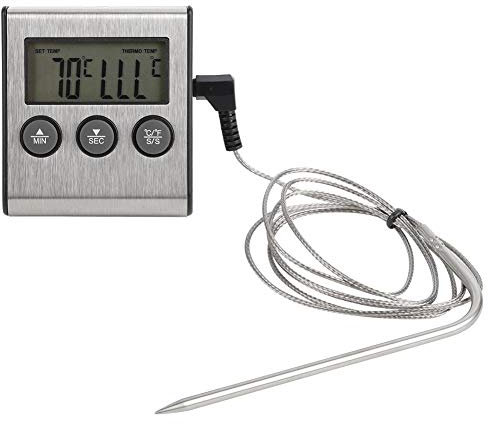 VIFERR Termómetro Digital de Cocina, Temporizador Sonda Termómetro Alimentario para Horno y Carne, Termómetros de Barbacoa Herramienta de Cocina