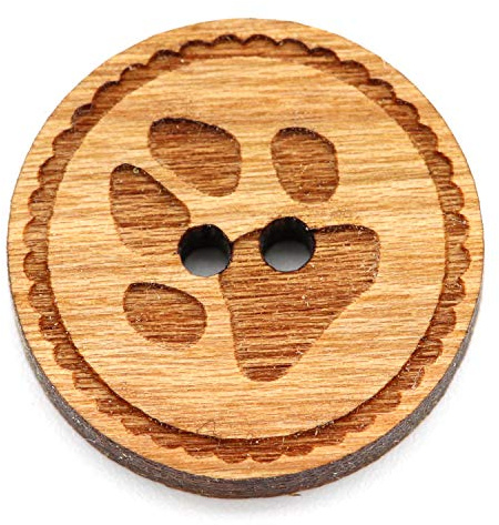 NaturSchatulle Holzknöpfe Gravur Motiv Pfote 12-30mm I 25 Stück Kirsche 2 Loch Knöpfe Holz DIY Basteln Nähen Schmuckherstellung Annähen Rund 25mm