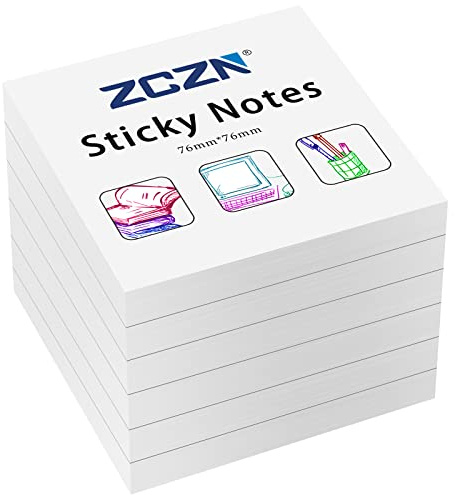 ZCZN Notas Adhesivas 76 x 76 mm, 6 Libros de Notas Autoadhesivas, 80 Hojas/Libro, Postis Pequeños Adecuadas para Notas (Blanco)