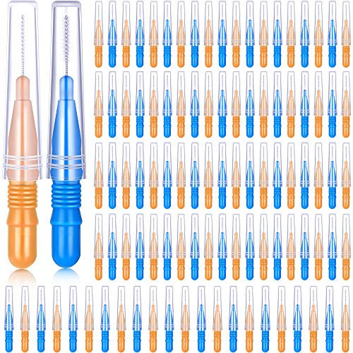 100 Stück Interdentalbürste Zahnstocher Dental Zahnseide Kopf Mundhygiene Interdentalbürste Zahnseide Zahnstocher Reiniger Zahnreinigung Werkzeug (Orange und Blau)