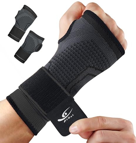 HiRui 2-Pack Wrist Brace Wrist Wraps, Hand Compression Sleeves with Wrist Straps Support for Fitness Weightlifting MTB Tendonitis Carpal Tunnel Arthritis Pain Relief (Black, Small)