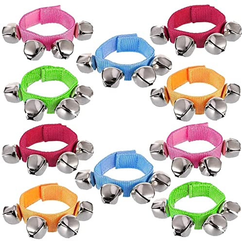 10 campanas de muñeca de 5 colores multicolor banda de muñeca cascabeles musicales pulsera de ritmo de tobillo campanas sonajeros instrumento para niños adultos fiesta clase
