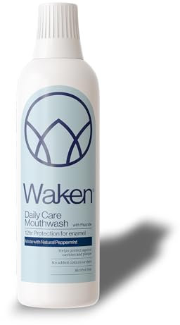 Waken Advanced Care Mouthwash, Alcohol Free with Natural Mint Extracts, 6-in-1 Protection, Vegan, Fluoride Mouthwash for Clean Teeth, Fresh Breath & Oral Care, 500ml