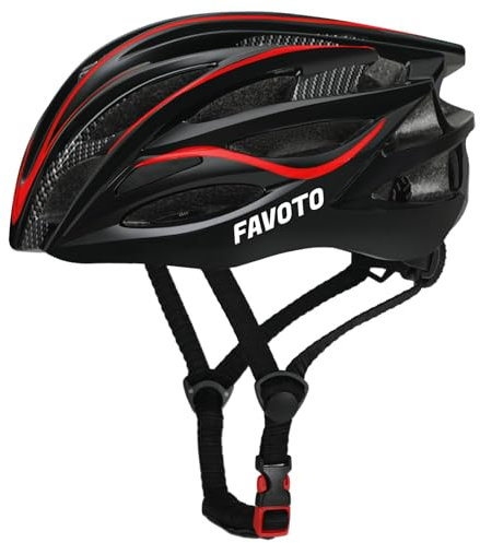 Favoto Fahrradhelm für Erwachsene Fahrrad Helmet mit Abnehmbarer Innenfutter Verstellbar Rennradhelm Rollerhelm Mountainbike MTB Helm für Herren Damen Schwarz-Rot L (59-61cm)