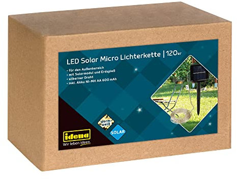 Lichterkette Solar mit 120 LED in Warmweiß, inklusive Solar-Modul, Erdspieß und wiederaufladbarem Akku
