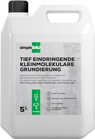 simpleBAU Tiefengrund 5 L – Gebrauchsfertige Tiefengrundierung für Innen & Außen auf schwierigen Untergründen – Verbessert Haftung für Wände, Böden & Decken, Lösemittelfrei & Ergiebig