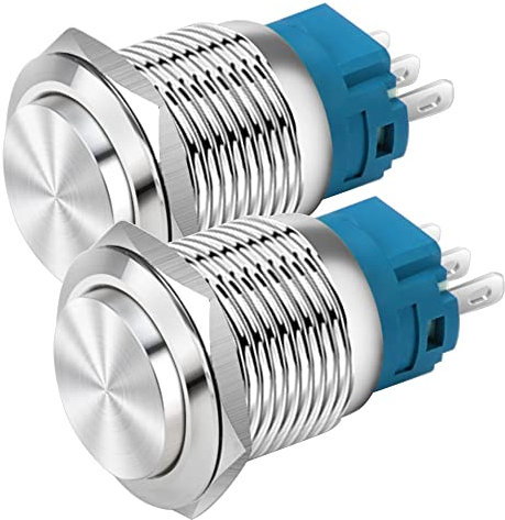 Gebildet 19mm Cabeza Alta SPDT Interruptor de Enganche Resistente al Agua, Interruptor de Botón de Metal de Acero Inoxidable, Terminales de Pin Soldadura DC 6V/12V/36V/48V, AC 110V/230V 2A 1NO+1NC