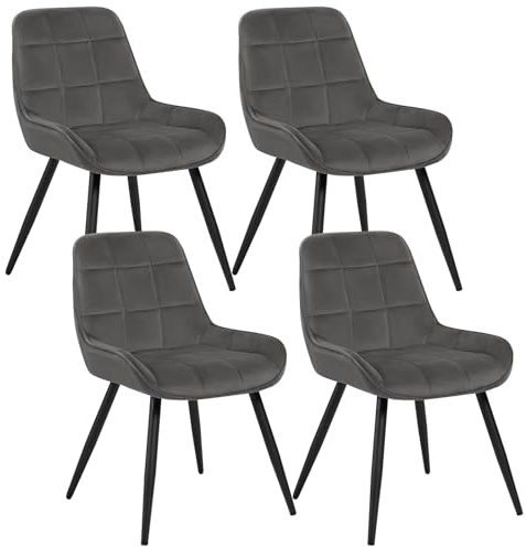 WOLTU Esszimmerstühle 4er Set, Küchenstühle gepolstert | ergonomisch mit Rückenlehne, Samt, für Wohnzimmer Küche Esszimmer, Dunkelgrau