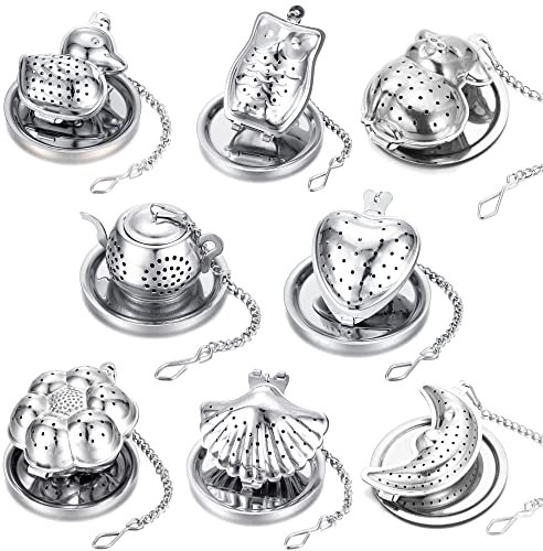Mogokoyo 8/10 Stück Teesieb für losen Tee Edelstahl Teefilter mit Kette Teeei Teekugel für Teekanne & Mulling Gewürz (8 Stück)