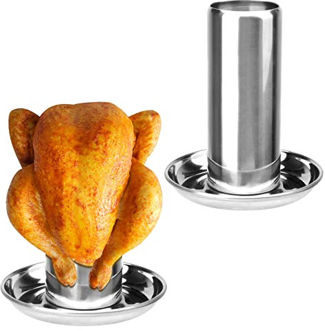 WOKICOR Supporto per Pollo, Rack per Arrosto di Pollo in Acciaio Inox , Arrosto di Pollo Verticale con Vassoio Antigoccia per Barbecue di Pollo Cremagliera del Supporto per Forno e Barbecue Grilling