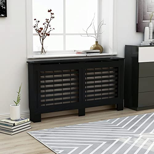 HOMIUSE Heizkörperabdeckung 152x19x81.5 cm Heizkörper Verkleidung Abdeckung Modernes Lattenförmiges Design Heizkörperverkleidung Heizung Abdeckung Schwarz Radiator Cover für Wohnzimmer MDF