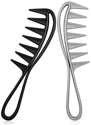 AOOWU Pettine Denti Larghi, 2 Pezzi per Capelli Ricci Unisex, Pettine Largo per Salon, Domestico, Varie Acconciature