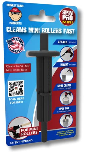 Monkey Rung Spin Pro Mini Paint Roller Cleaner Tool Fits 1/4 to 3/4 inch Mini Rollers Drill Driver Spinner Attachment Clean and Dry Paint Tools in Seconds (Spin Pro Mini)