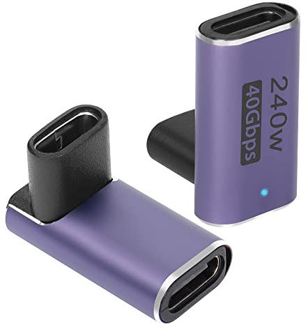 QIANRENON USB4.0 C Buchse 90 Grad Winkel Adapter Kupplung 240W 40Gbps Type C 4.0 Buchse auf Buchse Rechter Winkel Anschluss Extender, LED-Anzeige, 8K Audio/Video-Übertragung, 2 Pcs (positiv gebogen)