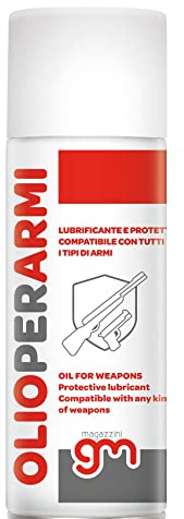Magazzini GM Olio per Armi, Lubrificante Protettivo Spray per Fucili e Pistole, previene la ruggine, elimina i residui carboniosi, Ideale Anche per Catene di Moto, Bici e Altro, 200ml