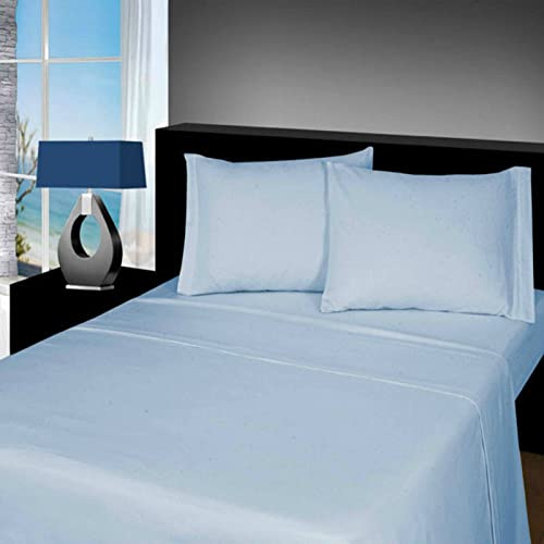 CHILIMILII 100% Brushed Cotton 4 Piece Flannel Sheet Set,Flat Sheet, Fitted Sheet with 2 Pillowcases, Brushed For Extra Softness, Warm,Easy Care Thermal Flannelette Sheet set (Lt.Blue, Double)