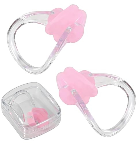Hapivida 2Pcs Swimming Nose Clip, Silicone Swim Nose Plug Training Protector Soft for Adults with Storage Box Pink