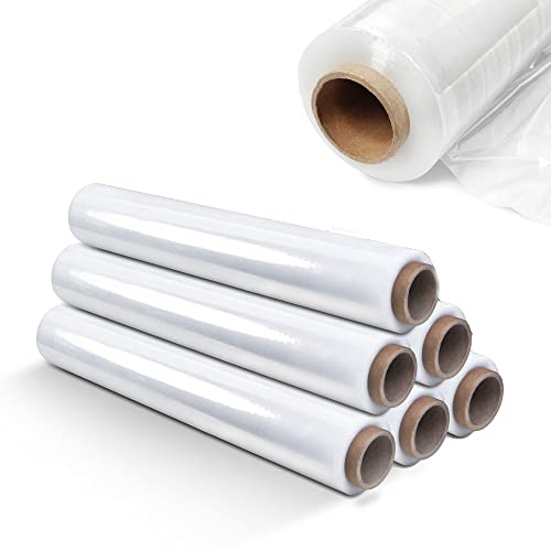 KADAX Transparent stretchfilm, 300 x 50 cm, plastfolie, 3 kg flyttfilm, pallfolie för möbler, lager, transport, resistent omlottfilm, förpackningsfolie (transparent set med 6 st)