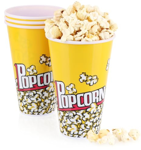 com-four® 4X Popcorn-Eimer, Wiederverwendbare Popcornschüssel | Getränkebecher zum Popcorn - Kleiner Popcorn-Becher für den Filmabend - 1 Liter
