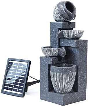 Outdoor Garden Water Fountain Indoor Outdoor 4 Tier Bowls Polyresin Water Fountain Feature LED Lights Garden Floor-Standing Waterfalls Fountains for Home Yard Decoration