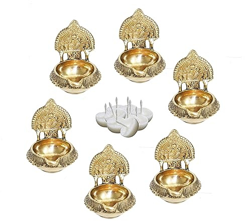 BRACOP Messing Akhand Diya Dekorative Pooja Thali Öllampe Diya Set Moderne antike Öllampe Butter Diya Lampe Öllampe Kleine Ghee Lampe Beleuchtung für Zuhause Tischlampe Öllampe Laterne Hindu Geschenk