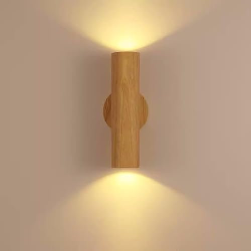 EOEO Holz Wandleuchte Innen Moderne LED 10W Up Down Wandlampe 360° Drehbare 3 Farbtemperatur Leseleuchte Nachtlicht kabellose Wandbeleuchtung für Wohnzimmer Schlafzimmer Treppenhaus Flur,A