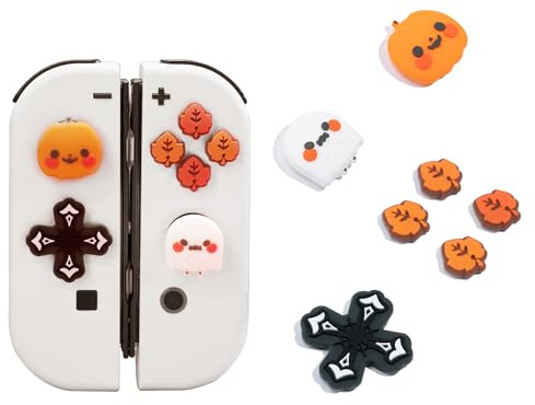GeekShare Silikon Daumen Griffe Caps für Switch/OLED/Switch Lite, Anti-Rutsch Design für Joystick Controller, Set von 4-Kürbissen und Geistern