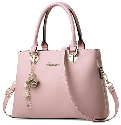 DEEVORCA Bolso Mujer Elegante – Bolso de Hombro y Bandolera en Piel PU con Colgante Chic, Multi Bolsillos & Gran Capacidad – Ideal para Trabajo, Viajes, Fiestas, Compras & Regalo (Rosa Romántico,L)