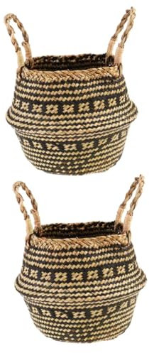 Warmhm 2stücke Woven Aufbewahrungskorb Mit Doppeltem Griff Faltbarer Blumenbehälter Für Kreative Dekoration Stilvolle Und Vielseitige Aufbewahrungslösung Für Wohnzimmer Büro Und