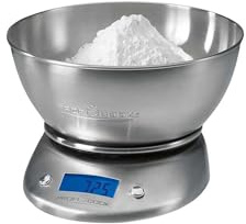 Bilancia Digitale con Ciotola - Bilancia con Display LCD con Multifunzione e Funzione Tara, in Acciaio Inox, Ciotola di 2L, Portata fino a 5Kg