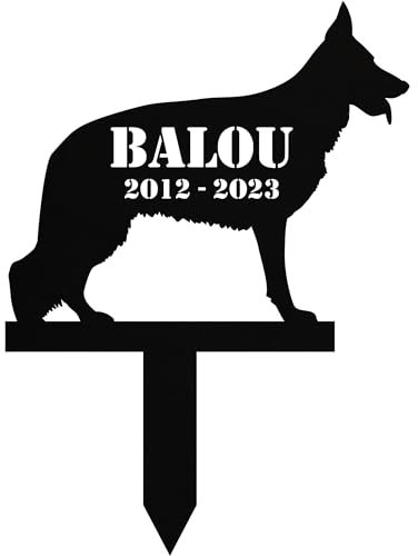 INDIGOS UG - Grabschmuck Hund - Schäferhund - 50 cm - wetterfester Gedenkpfahl als Grabstecker - Wunschname & Datum - Schilder selbst gestalten Wunschtext - Haustier, Trauer