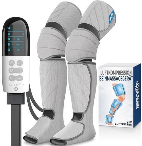 SereneLife Air Compression Bensmassagerare, Full Bensmassagerare med Värme och Kompression, Bärbar och Justerbar med 6 Läge, 3 Vibrationer, 3 Intensiteter, 11 Luftkuddar för Lår, Vad, Fötter
