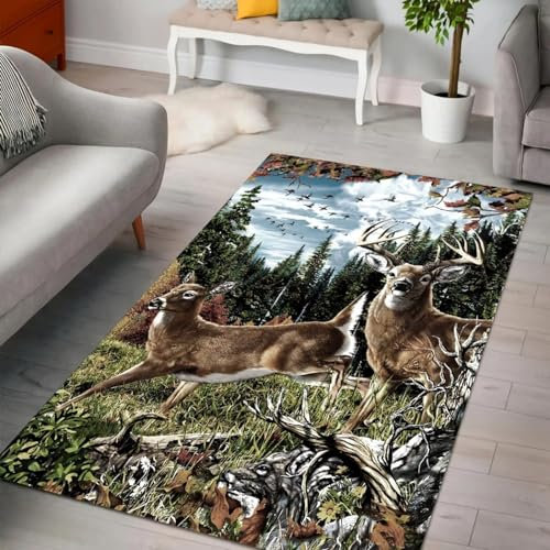 Kind Teppich 100 X 120 cm / 31.5 X 47.24, Schlafzimmer Teppich, 3D Teppiche Wohnzimmer Teppiche Weich rutschfest Teppich Für Wohnzimmer Schlafzimmer Bettvorleger Rentiertier Elch -0U0M2G9O2Y5H