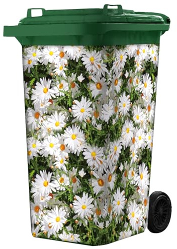 Nezyo 4 Sheets Wheelie Bin Stickers 240L PVC Waterproof, Daisy Flowers | Full Coverage for Waste Bins, Waterproof Outdoor Use, Easy Peel and Stick, Fade Resistant Garden Decor for Trash Cans