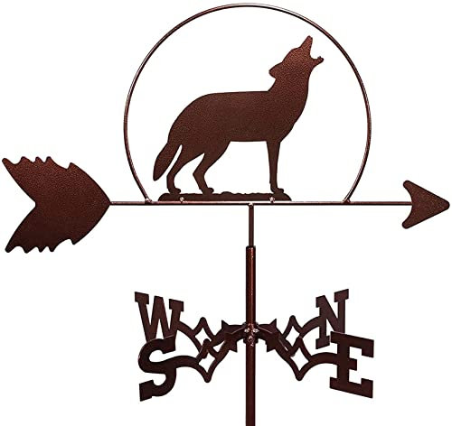 LaYiQimn Wetterfahne Garten-Wetterfahne, Tiere, Silhouette, Wetterfahne, Metall, Windfahne, Bauernhof-Szenenmontage, Hof-Dach-Dekoration, Anzeige der Windrichtung, Messwerkzeug (Wolf)