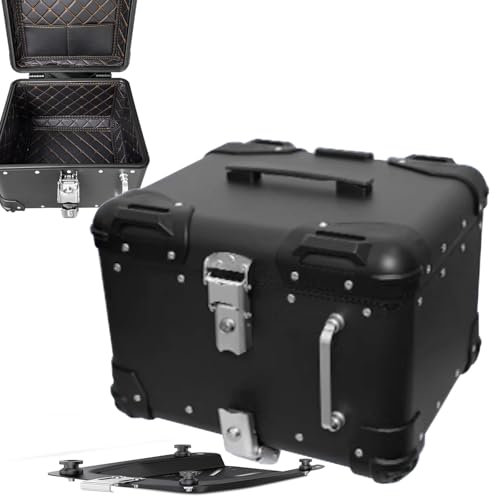 Caja Superior de Aluminio Baúl Moto 40L 45L Caja Trasera Motocicleta Maleta para Moto Impermeable para Casco (CARHLEAN, Negro, 40 L)